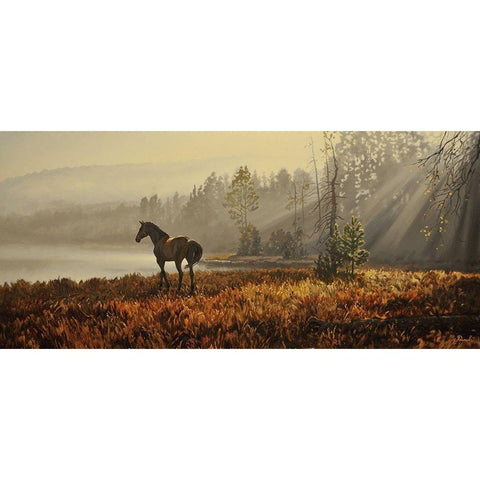 Landscape with a Horse Gold Ornate Wood Framed Art Print with Double Matting by Adamov, Alexey