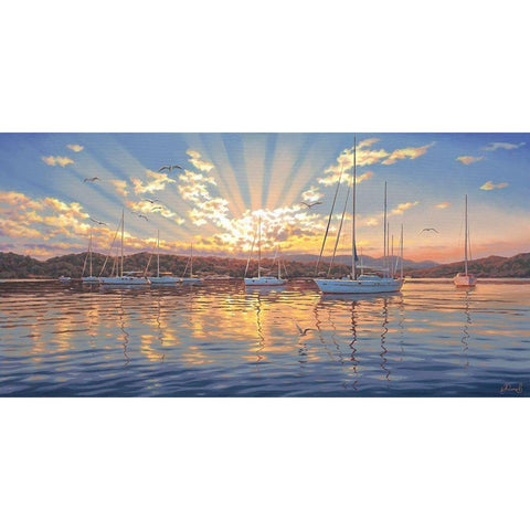 Sunrise Above the Yacht Gold Ornate Wood Framed Art Print with Double Matting by Adamov, Alexey