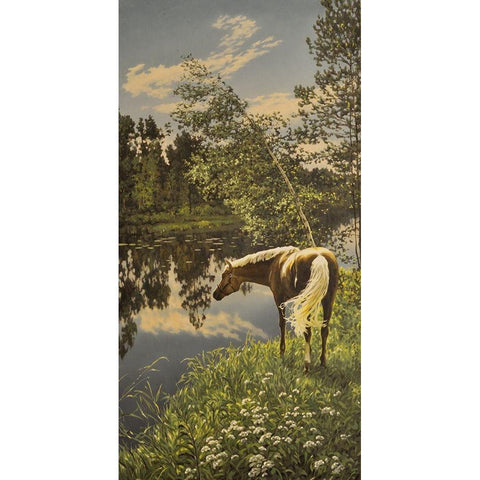 By the River Black Modern Wood Framed Art Print with Double Matting by Adamov, Alexey