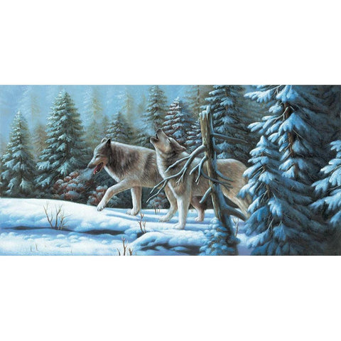 Wolf Brothers in Wintertime White Modern Wood Framed Art Print by Novak, Bohuslav