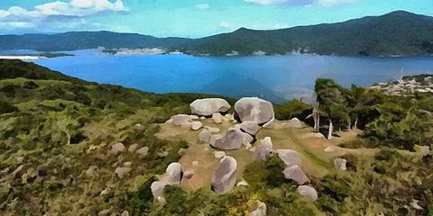 Big Stones near the Sea II White Modern Wood Framed Art Print with Double Matting by Medeiros, Celito