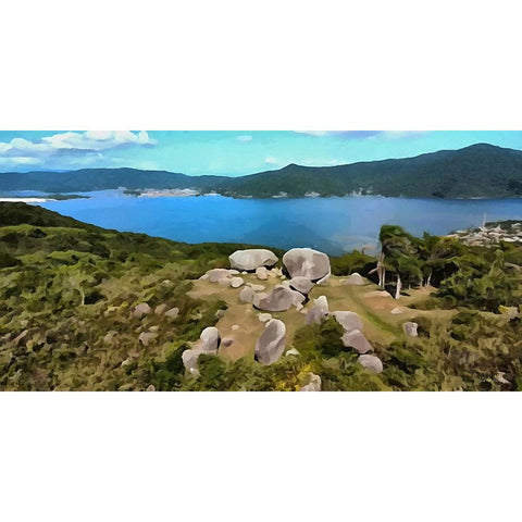 Big Stones near the Sea II Black Modern Wood Framed Art Print with Double Matting by Medeiros, Celito