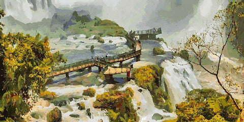 Iguazu Watterfalls I White Modern Wood Framed Art Print with Double Matting by Medeiros, Celito