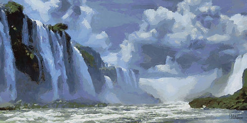 Iguazu Watterfalls II Black Modern Wood Framed Art Print by Medeiros, Celito