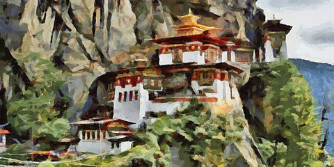 An Asian Monastery Black Ornate Wood Framed Art Print with Double Matting by Medeiros, Celito