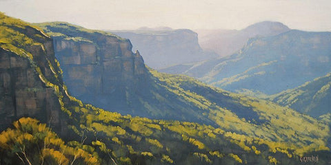 Govetts Leap Blue Mountains White Modern Wood Framed Art Print with Double Matting by Gercken, Graham