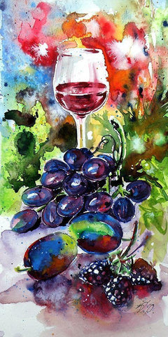 Still Life with Wine and Fruits I White Modern Wood Framed Art Print with Double Matting by Kovacs, Anna Brigite