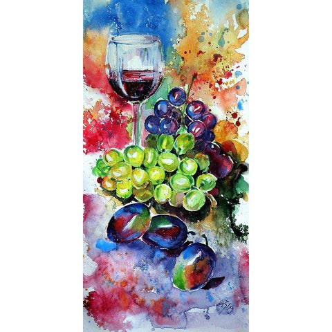 Still Life with Wine and Fruits II Black Modern Wood Framed Art Print with Double Matting by Kovacs, Anna Brigite