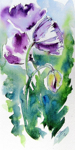 Purple Poppies Black Ornate Wood Framed Art Print with Double Matting by Kovacs, Anna Brigite