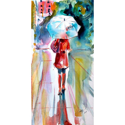 Girl with Umbrella Black Modern Wood Framed Art Print with Double Matting by Kovacs, Anna Brigite