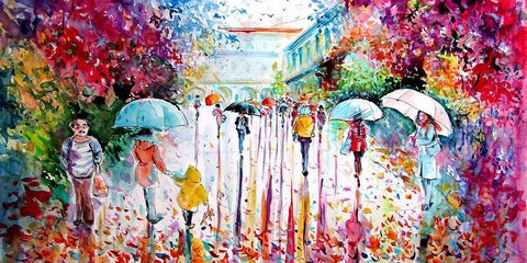 Colorful Fall in the City White Modern Wood Framed Art Print with Double Matting by Kovacs, Anna Brigite