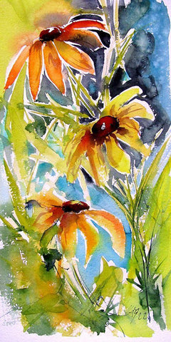 Yellow Flowers Black Ornate Wood Framed Art Print with Double Matting by Kovacs, Anna Brigite