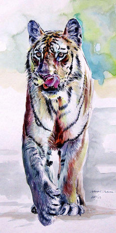 Tiger White Modern Wood Framed Art Print with Double Matting by Kovacs, Anna Brigite