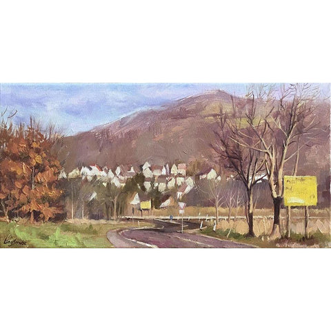 Village in Germany Black Modern Wood Framed Art Print with Double Matting by Strube, Ling