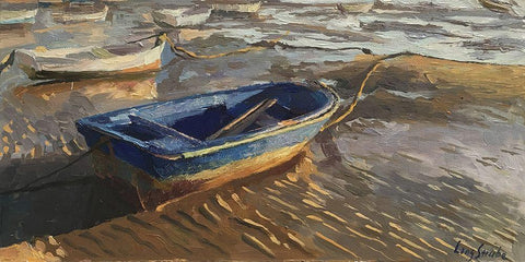 A Boat in Cadiz White Modern Wood Framed Art Print with Double Matting by Strube, Ling