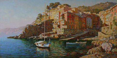 Lago Maggiore Black Ornate Wood Framed Art Print with Double Matting by Obuchovsky, Yury