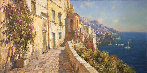 Dark blue Sea by Amalfi Black Ornate Wood Framed Art Print with Double Matting by Obuchovsky, Yury