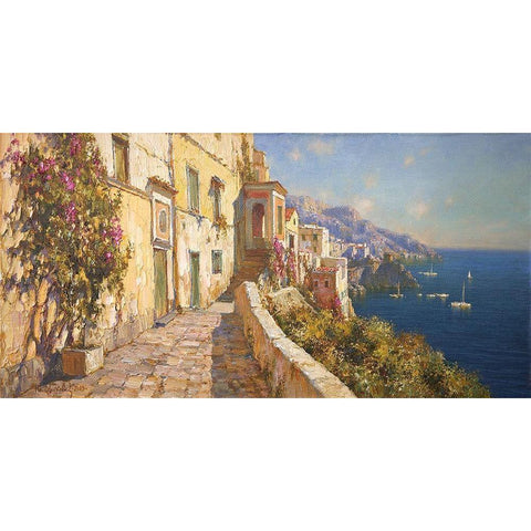 Dark blue Sea by Amalfi Black Modern Wood Framed Art Print with Double Matting by Obuchovsky, Yury