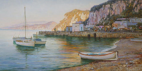 Evening on Capri Black Ornate Wood Framed Art Print with Double Matting by Obuchovsky, Yury