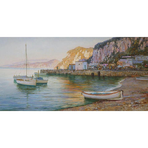 Evening on Capri Black Modern Wood Framed Art Print by Obuchovsky, Yury