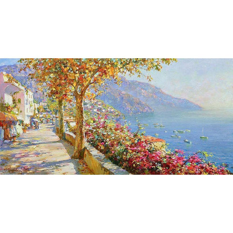 October in Positano Black Modern Wood Framed Art Print with Double Matting by Obuchovsky, Yury
