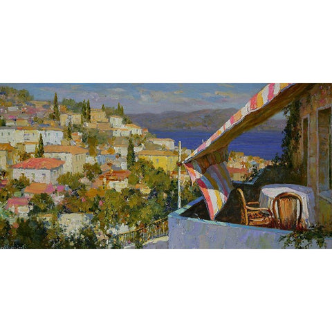 Town by the Sea White Modern Wood Framed Art Print by Obuchovsky, Yury