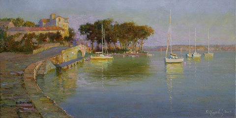 Evening White Modern Wood Framed Art Print with Double Matting by Obuchovsky, Yury