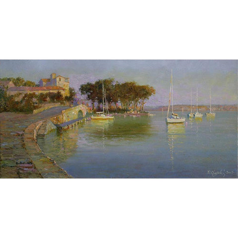 Evening Black Modern Wood Framed Art Print with Double Matting by Obuchovsky, Yury