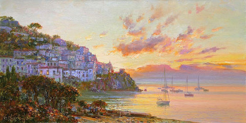 Amalfi. Extinguishing Day Black Ornate Wood Framed Art Print with Double Matting by Obuchovsky, Yury