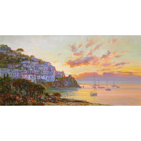 Amalfi. Extinguishing Day Black Modern Wood Framed Art Print by Obuchovsky, Yury