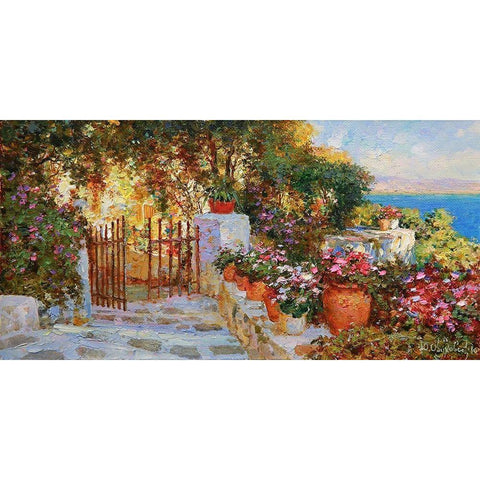 Flowers above the Sea Black Modern Wood Framed Art Print with Double Matting by Obuchovsky, Yury