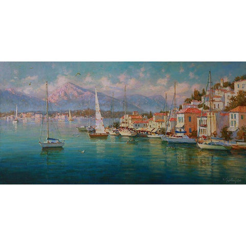 Island Poros Gold Ornate Wood Framed Art Print with Double Matting by Obuchovsky, Yury