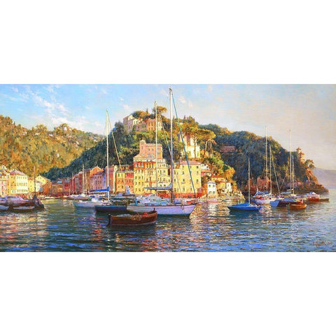 Portofino. Morning Light White Modern Wood Framed Art Print by Obuchovsky, Yury