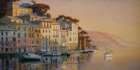 Portofino White Modern Wood Framed Art Print with Double Matting by Obuchovsky, Yury