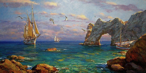 Famous Rock on Crimea White Modern Wood Framed Art Print with Double Matting by Sviridov, Sergei