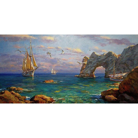 Famous Rock on Crimea Gold Ornate Wood Framed Art Print with Double Matting by Sviridov, Sergei
