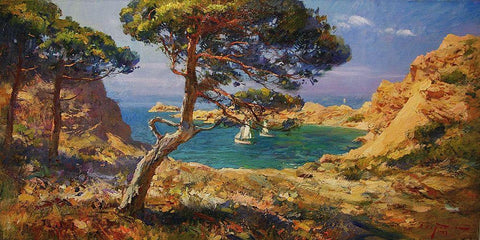 Rocky Coast XXI White Modern Wood Framed Art Print with Double Matting by Sviridov, Sergei