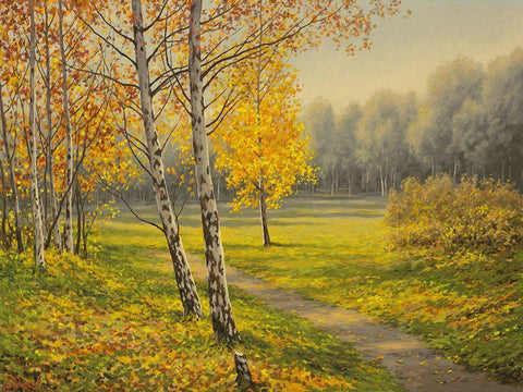 Spring Landscape I White Modern Wood Framed Art Print with Double Matting by Adamov, Alexey