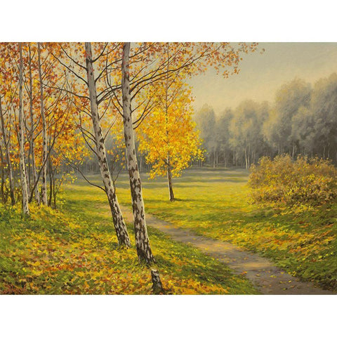 Spring Landscape I Black Modern Wood Framed Art Print by Adamov, Alexey