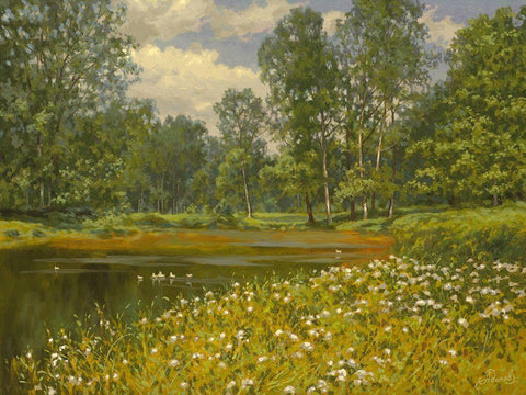 Spring Landscape II Black Ornate Wood Framed Art Print with Double Matting by Adamov, Alexey