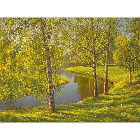 Spring Landscape IV White Modern Wood Framed Art Print by Adamov, Alexey