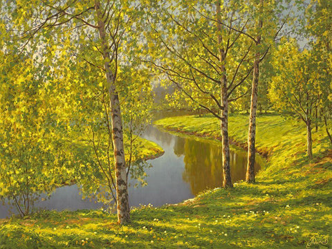 Spring Landscape IV White Modern Wood Framed Art Print with Double Matting by Adamov, Alexey