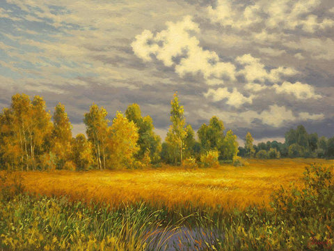 Clouds in Summer White Modern Wood Framed Art Print with Double Matting by Adamov, Alexey
