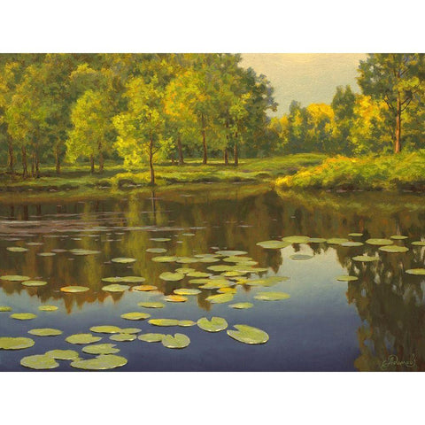 Water Lilies on the River II Gold Ornate Wood Framed Art Print with Double Matting by Adamov, Alexey