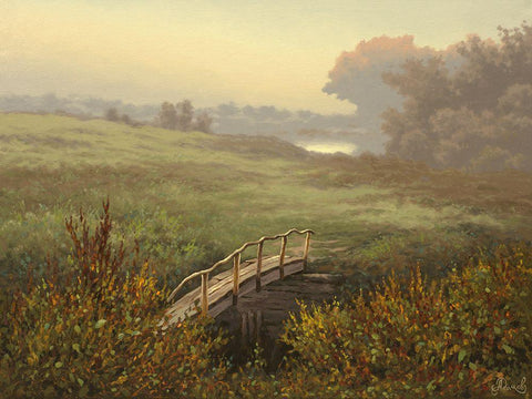 Old Wood Bridge over Stream Black Ornate Wood Framed Art Print with Double Matting by Adamov, Alexey