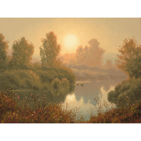The Fog by Sunrise Black Modern Wood Framed Art Print by Adamov, Alexey