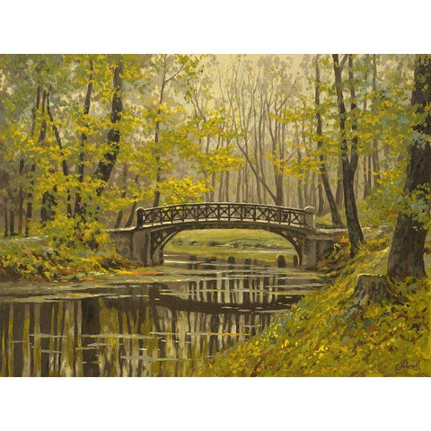 Stone Bridge over the River Black Modern Wood Framed Art Print by Adamov, Alexey
