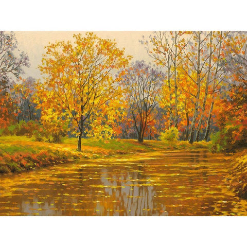 River in Golden Autumn II Black Modern Wood Framed Art Print with Double Matting by Adamov, Alexey