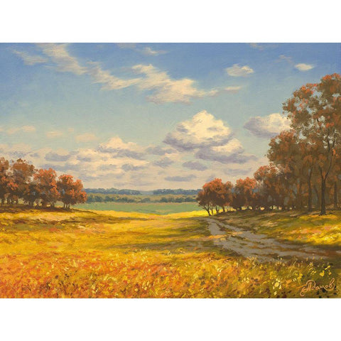 Autumn Field Gold Ornate Wood Framed Art Print with Double Matting by Adamov, Alexey