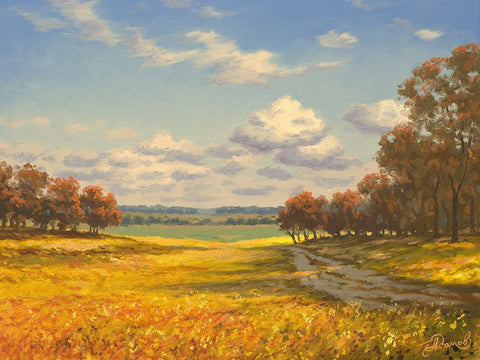 Autumn Field White Modern Wood Framed Art Print with Double Matting by Adamov, Alexey